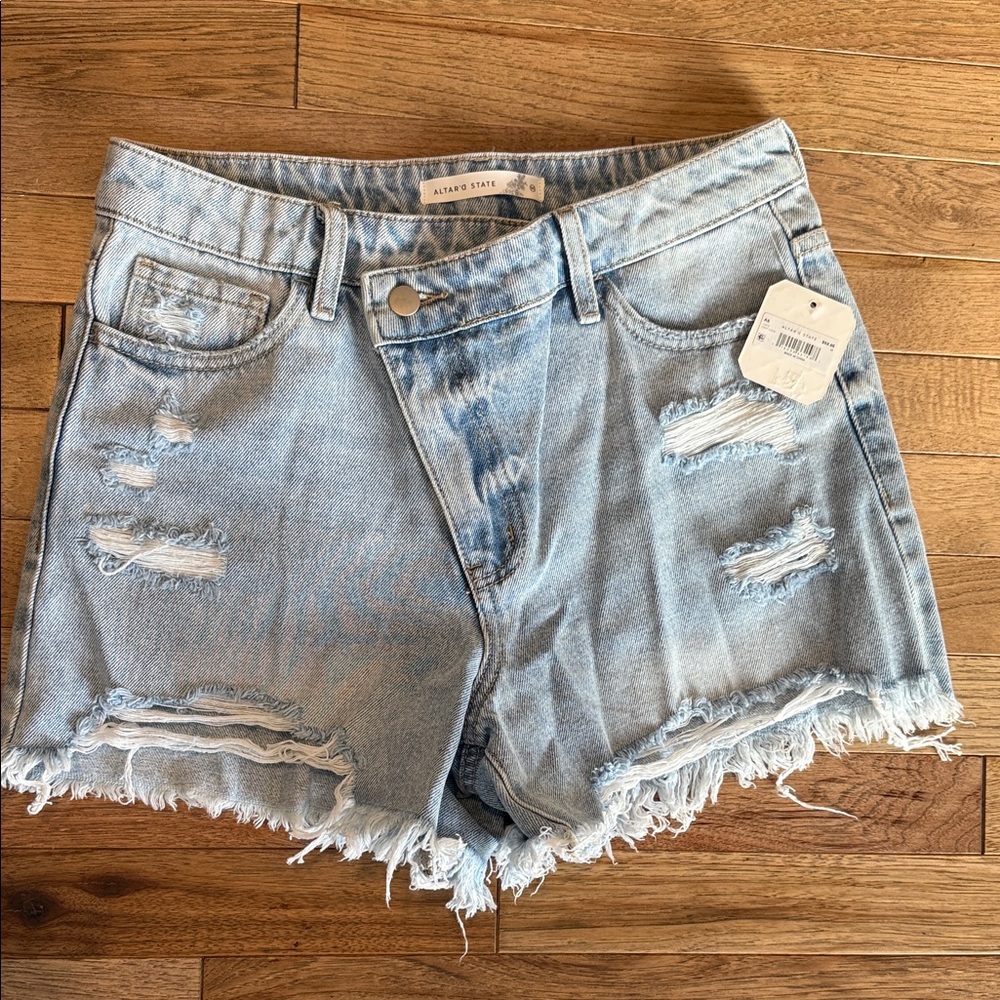 Altar'd State Light Blue Distressed Jean Shorts